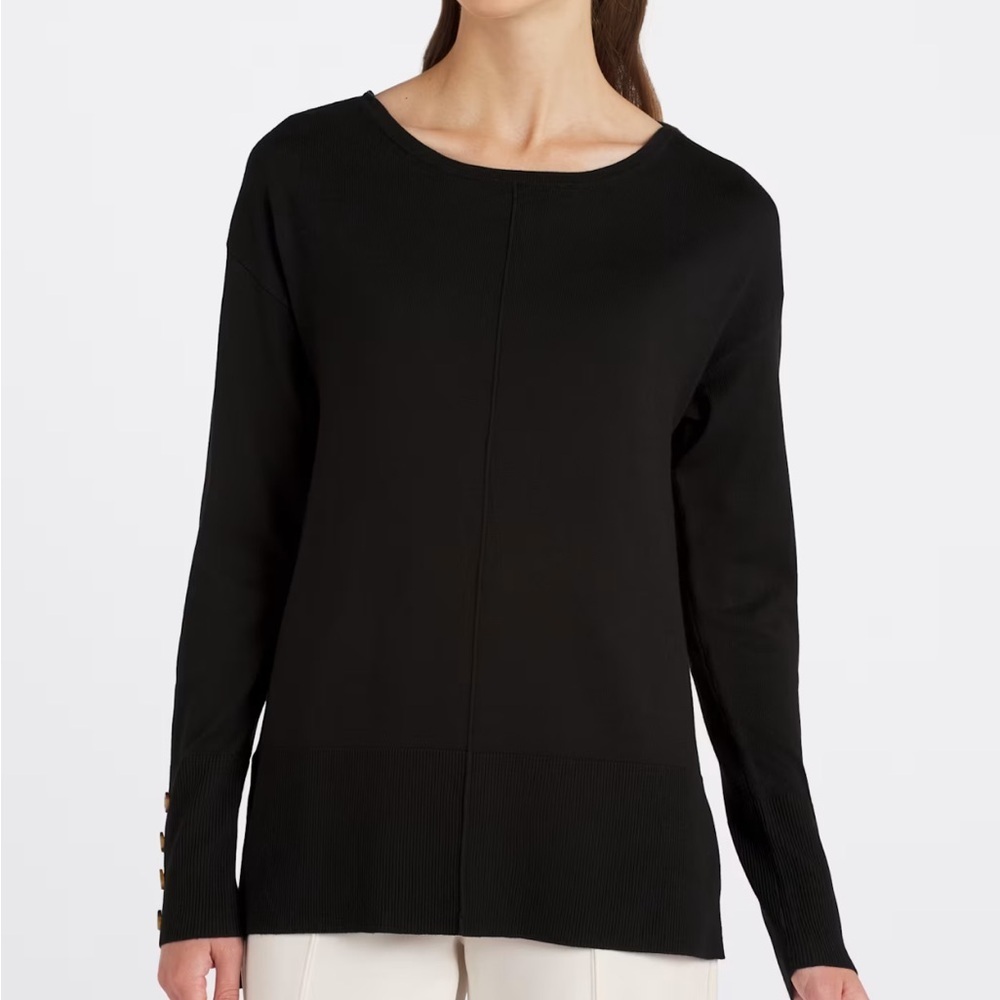 LETY & ME - Hilarie Button Detail Tunic Sweater. Black. Size XXL
